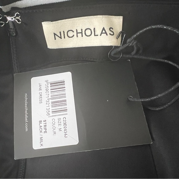 NEW NWT NICHOLAS Jane Contrast Square Neck Midi Dress In Black & Milk Stripe - Picture 10 of 13